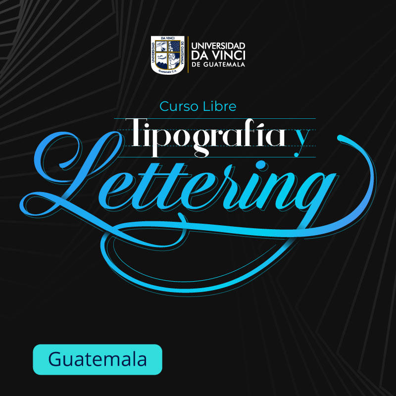 Imagen vectorizada con el fondo negro y letras en blanco y celeste, con el texto Cursos libres, tipografia y lettering, Guatemala.