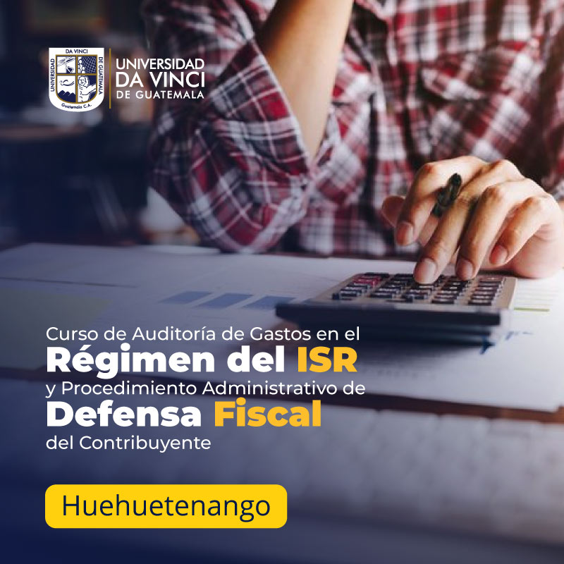 Imagen de una persona haciendo cuentas con una calculadora y lapicero en mano, con un degrade en azul, con el texto conferencia en Conferencia "Auditoria de Gastos en el Régimen del ISR y Procedimiento Administrativo de Defensa Fiscal del Contribuyente", Huehuetenango.