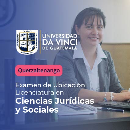 Imagen de una señora en su escritorio, con el texto quetzaltenango examen de ubicación licenciatura en ciencias jurídicas y sociales.