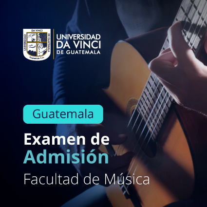 Imagen de guitarrista sosteniendo una guitarra con un filtro transparente en azul, con el texto Guatemala, examen de admisión facultad de música.