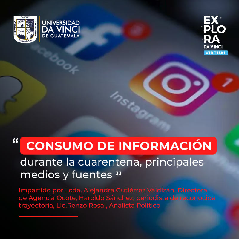 imagen en plano cercano de pantalla de celular con logos de apps instagram y facebook con un degrade en negro con transparencia con el texto Consumo de información durante la cuarentena.