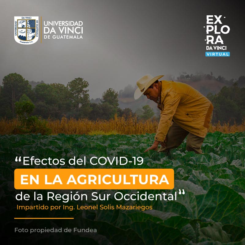 Fotografía en primer plano de agricultor en medio de un campo de cultivos con degradado en negro con transparencias con el texto Efectos del Covid-19 en la agricultura de la región suroccidente.