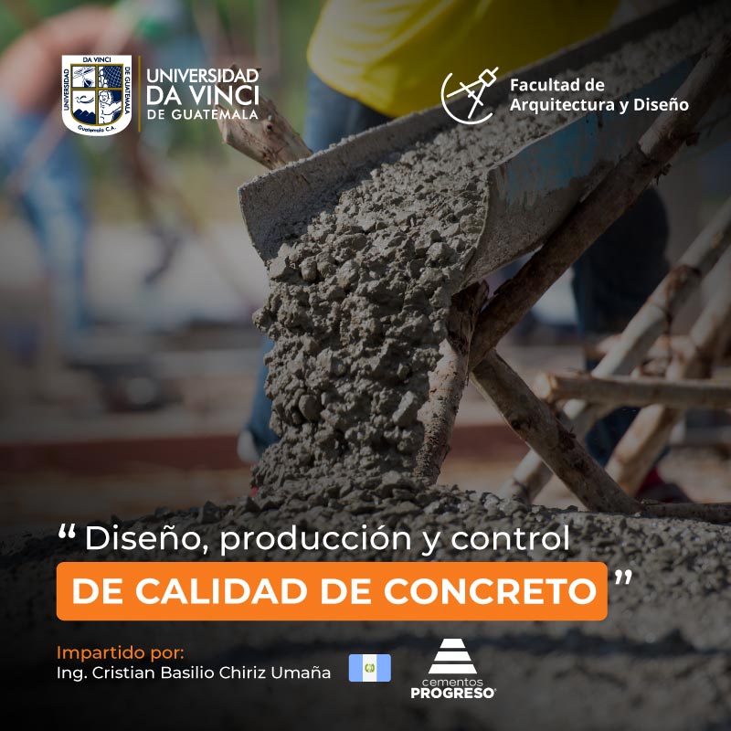 Fotografía de plano a detalle de la mezcla de concreto siendo vertida en el suelo con el texto diseño, producción y control de calidad de concreto.