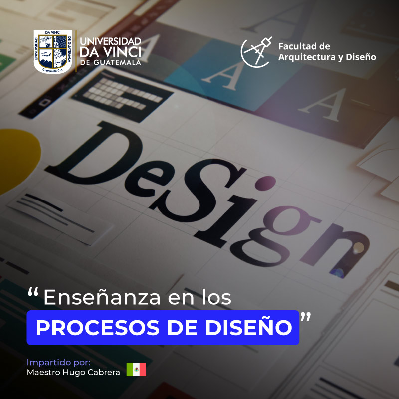 Fotografía en primer plano de la página de un libro con la palabra "Design", con una barra de color morado con el texto Enseñanza en los procesos de diseño.