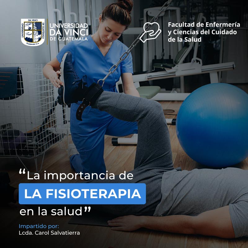 Imagen de fisioterapista con un paciente en un gimnasio, realizando terapia en piernas, con un degrade negro con transparencia, con el texto la importancia de la fisioterapia en la salud.