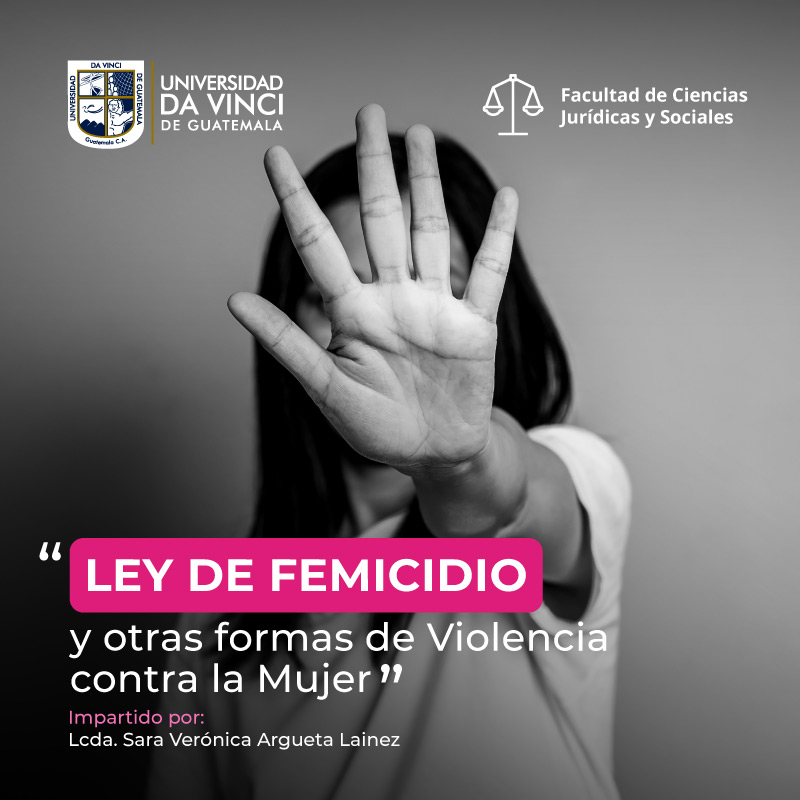 Fotografía en blanco y negro de una mujer alzando la mano extendida mostrando la palma de la mano con el texto ley de femicidio y otras formas de violencia contra la mujer.