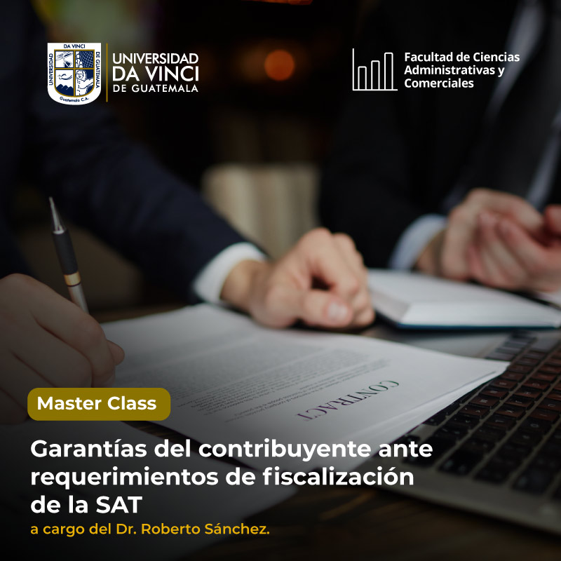 Imagen primer plano de manos apoyados es una mesa con papeles con el texto garantías del contribuyente ante requerimientos de fiscalización de la SAT.