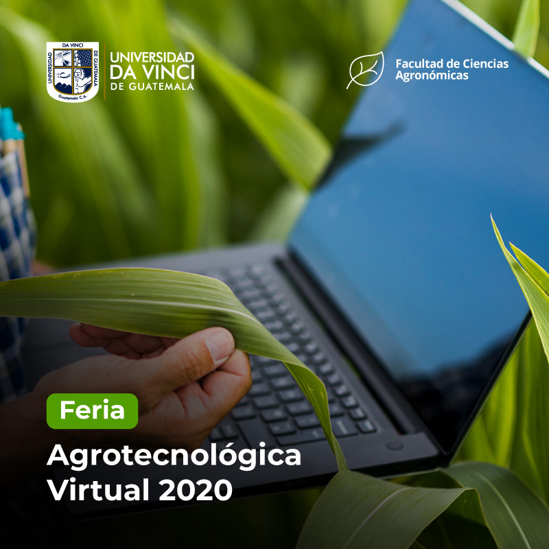 Imagen de en ángulo picado de una laptop entre cultivos de maíz con el texto feria agrotecnológica virtual 2020.