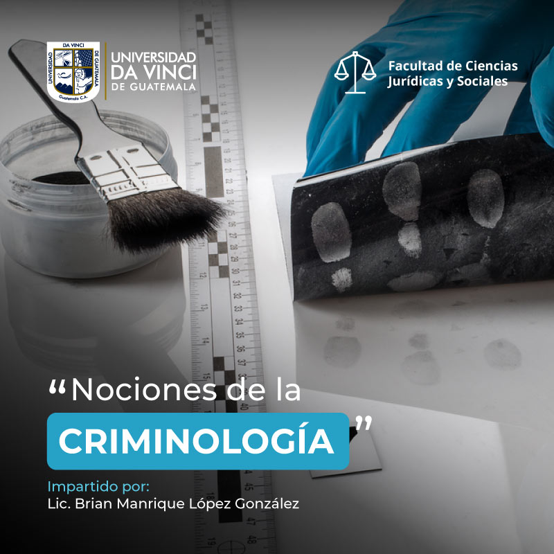 Imagen de plano cercano de instrumentos utilizados en laboratorio de criminología, una brocha una cinta, una cinta reveladora de huellas, con el texto nociones de la criminología.