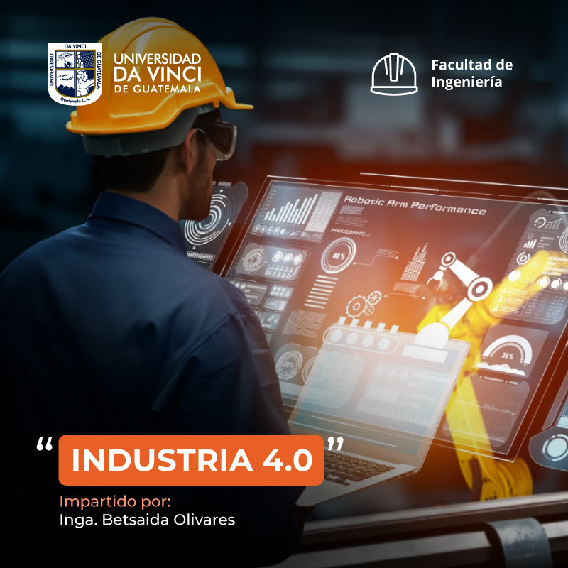 Imagen en primer plano de un ingeniero industrial analizando el rendimiento de una máquina con el texto industria 4.0.