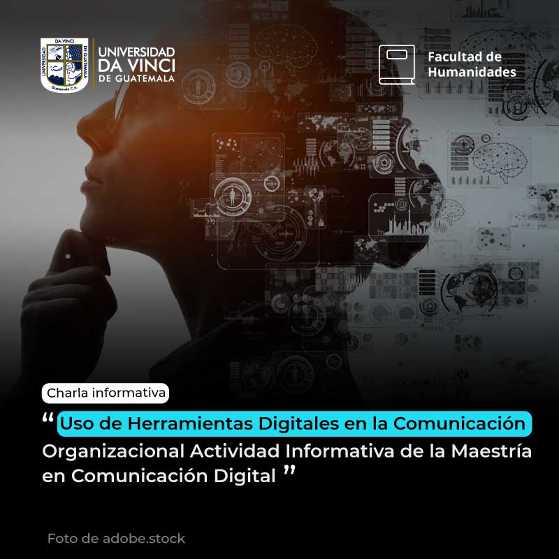 Imagen editada con una exposición de una mujer y un sistema digital computarizado con el texto charla informativa uso de herramientas digitales en la comunicación.