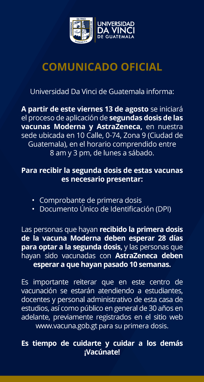Comunicado Oficial de Universidad Da Vinci de Guatemala